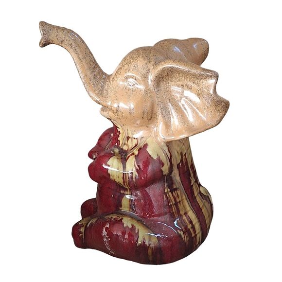 Apropos Drip Glaze Elephant Statue Figurine 10” Gold Trunk Up Lucky Art Pottery - Picture 3 of 16